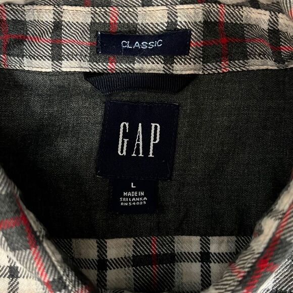Gap Men's Flannel Checked Long Sleeve Shirt Plaid Button Down Gray Red Large - Picture 4 of 4
